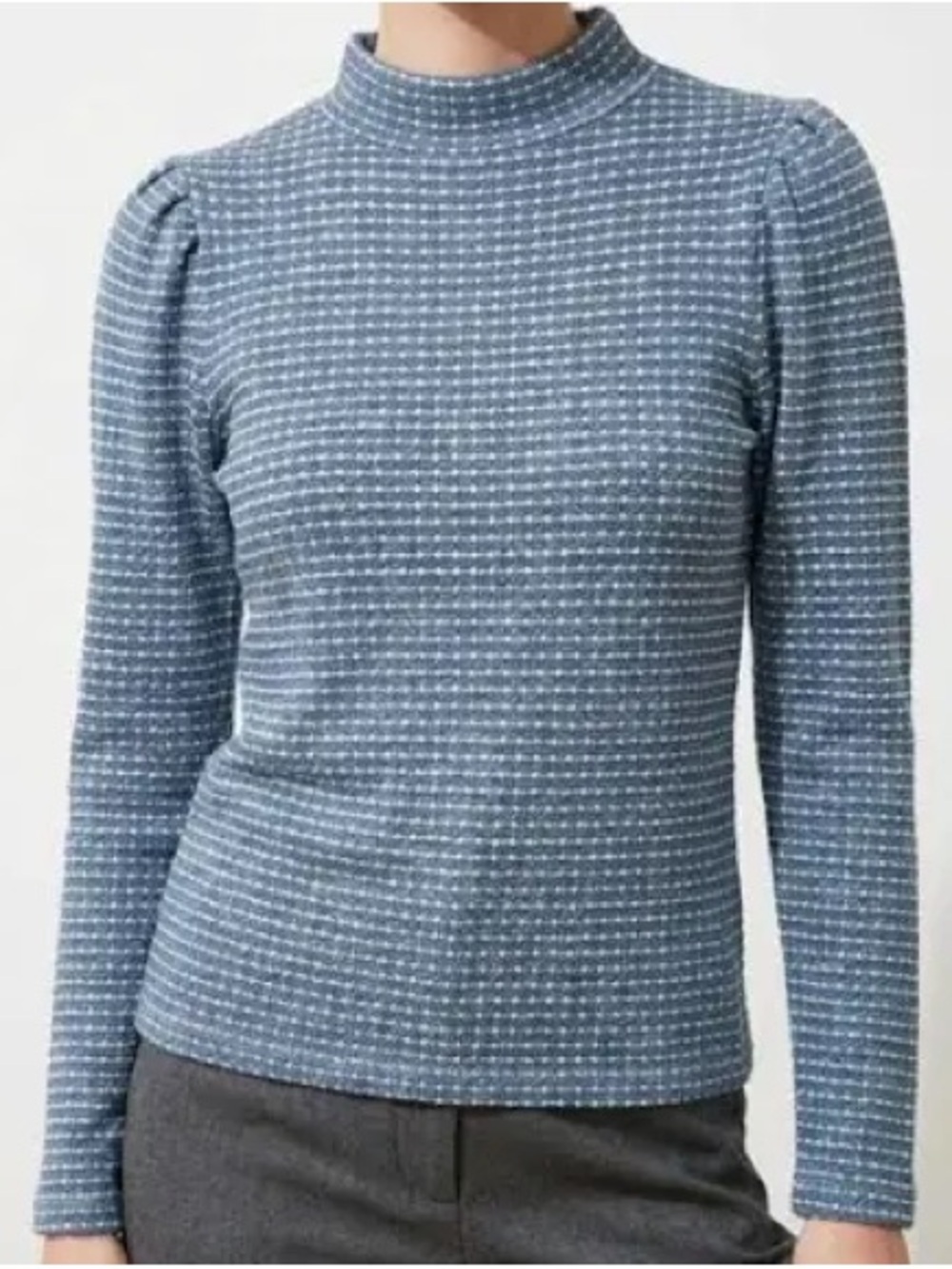Madewell Light Blue Mock Neck Textured Top - Picture 2 of 9